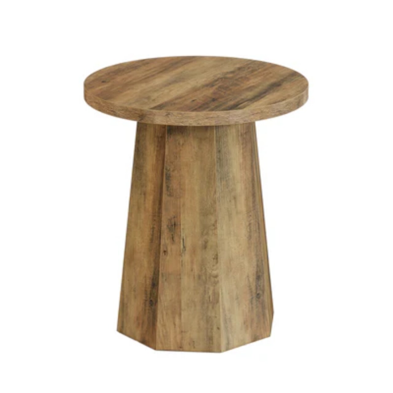 Round Wooden Side Table with Octagonal Pedestal Base for Sofa or Bedside